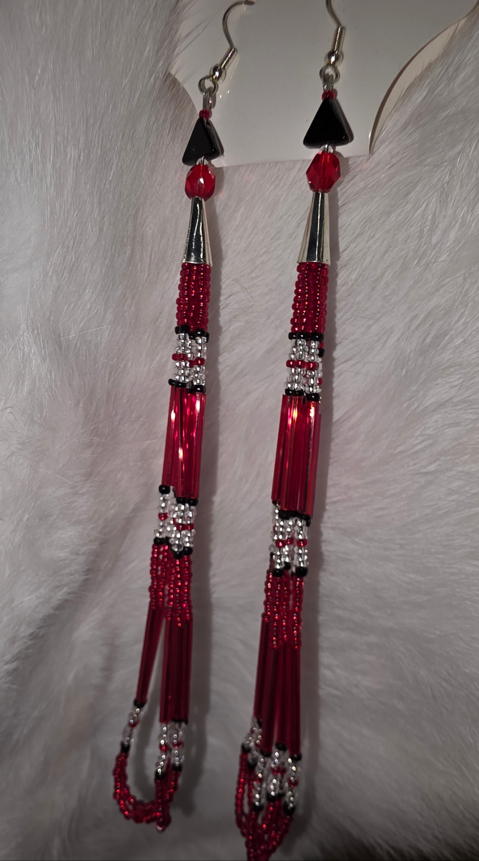 Long red beaded earrings