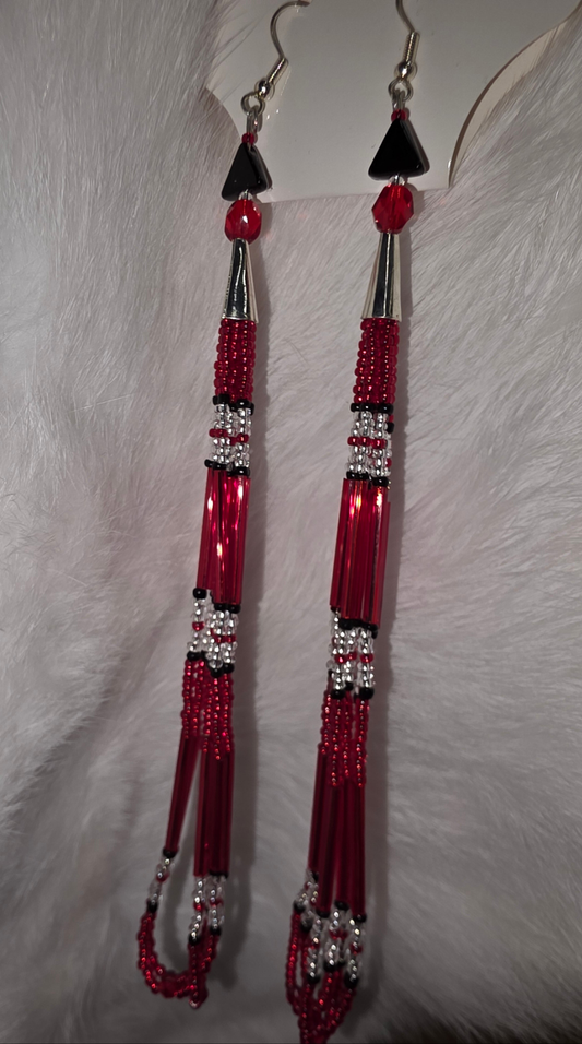 Long red beaded earrings