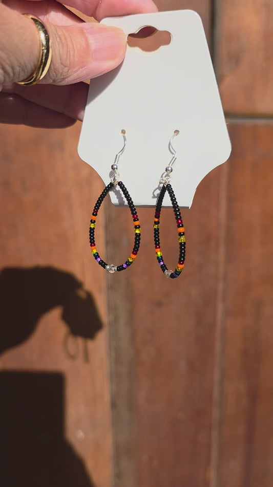 Hand beaded tear drop hoop earrings