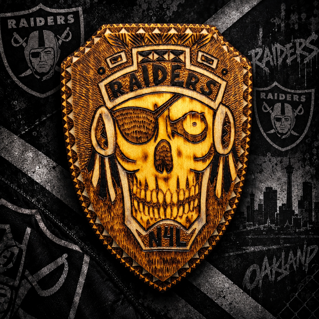 Custom burned Raiders Plaque
