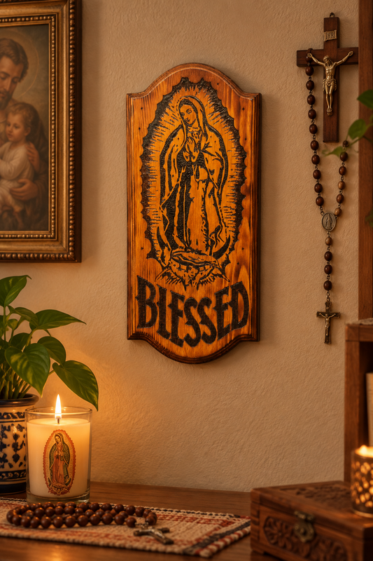 Custom Wood Burned Virgin Mary