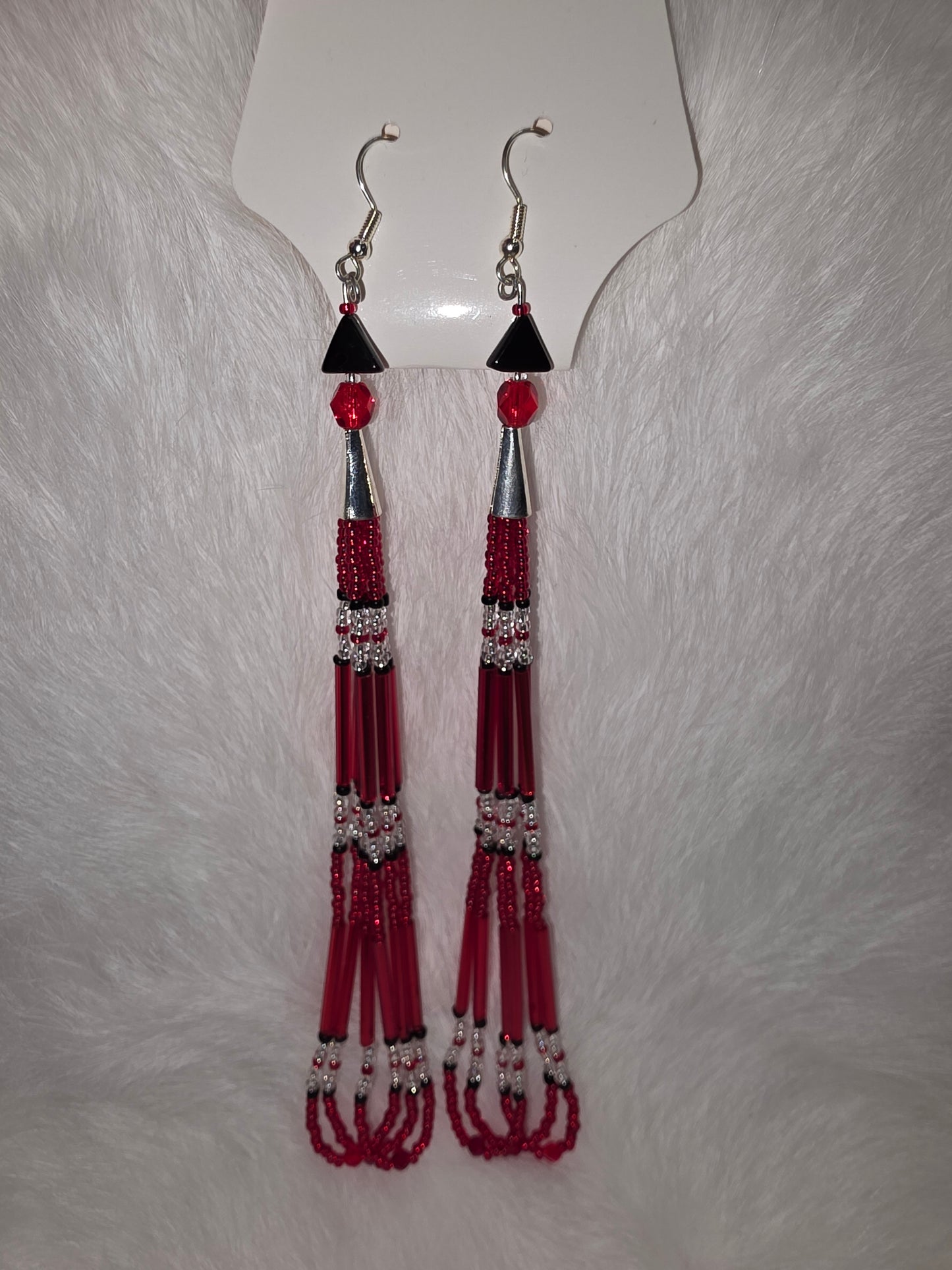 Long red beaded earrings